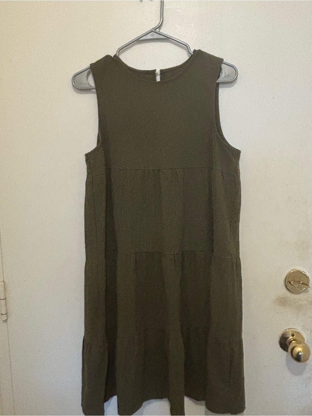 Olive Green Cotton Linen Tiered Sleeveless Shift Dress Size Large